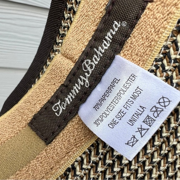 Tommy Bahama Womens Packable Adjustable Visor Woven TieBack Open Top Navy Beige - Picture 4 of 6